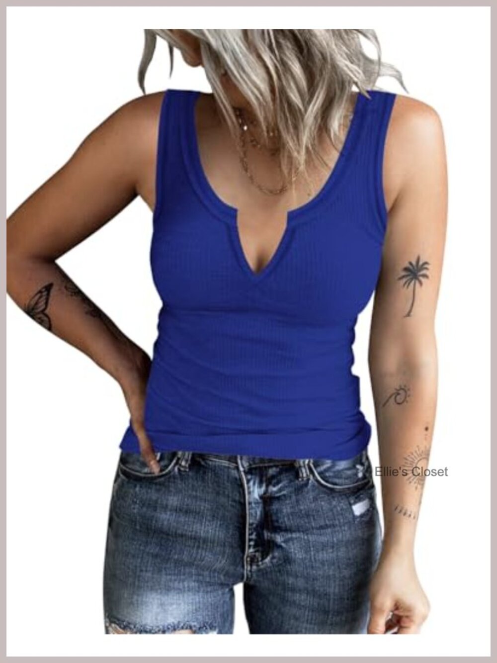 Women's Ribbed Knit Tank Top with V-Neck Slim Fit